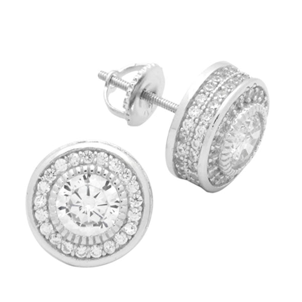 10.5mm Halo Design Stud Earring Round Cubic Zirconia 925