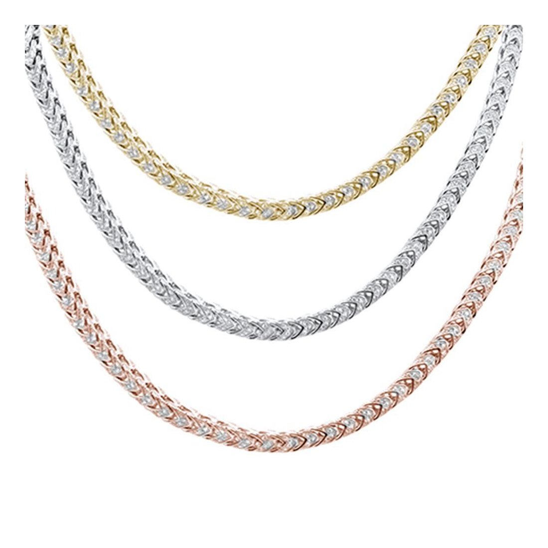 Micro Pave Franco Link Chain .925 Sterling Silver Chain 26"