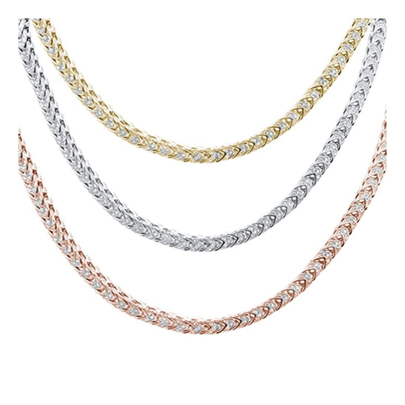 Micro Pave Franco Link Chain .925 Sterling Silver Chain 26"