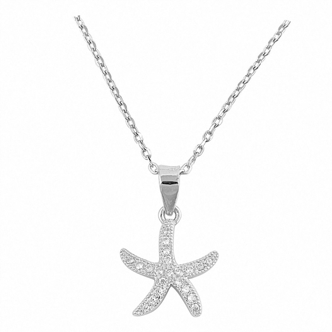 Starfish Necklace Round Pave Cubic Zirconia 925 Sterling Silver