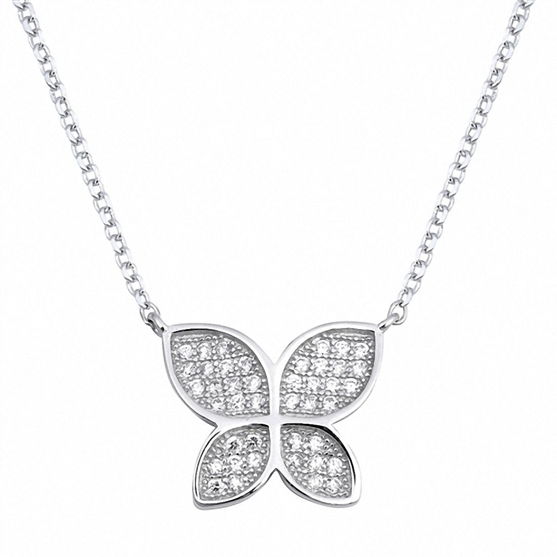Butterfly Necklace Round Pave Simulated Cubic Zirconia 925 Sterling Silver