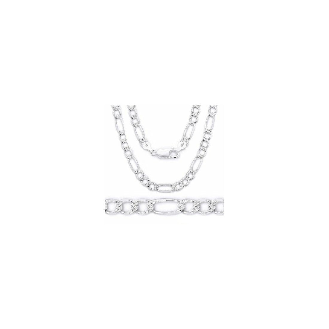 4MM 100 Figaro Pave Link Chain .925 Sterling Silver  Sizes "8-30" Inches
