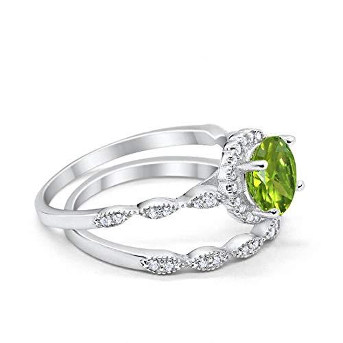 Two Piece Halo Wedding Ring Round Simulated Cubic Zirconia 925 Sterling Silver