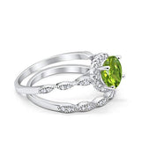 Two Piece Halo Wedding Ring Round Simulated Cubic Zirconia 925 Sterling Silver