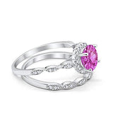 Two Piece Halo Wedding Ring Round Simulated Cubic Zirconia 925 Sterling Silver