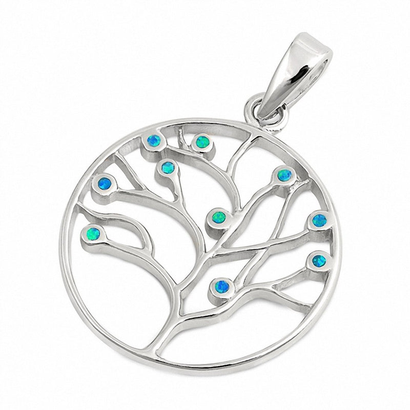 Created Opal Tree of Life Pendant 925 Sterling Silver