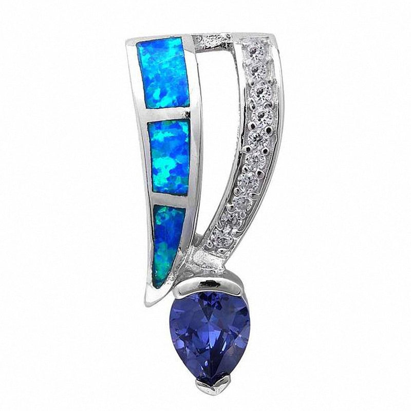 Fashion Pendant Lab Created Opal Simulated Tanzanite 925 Sterling Silver