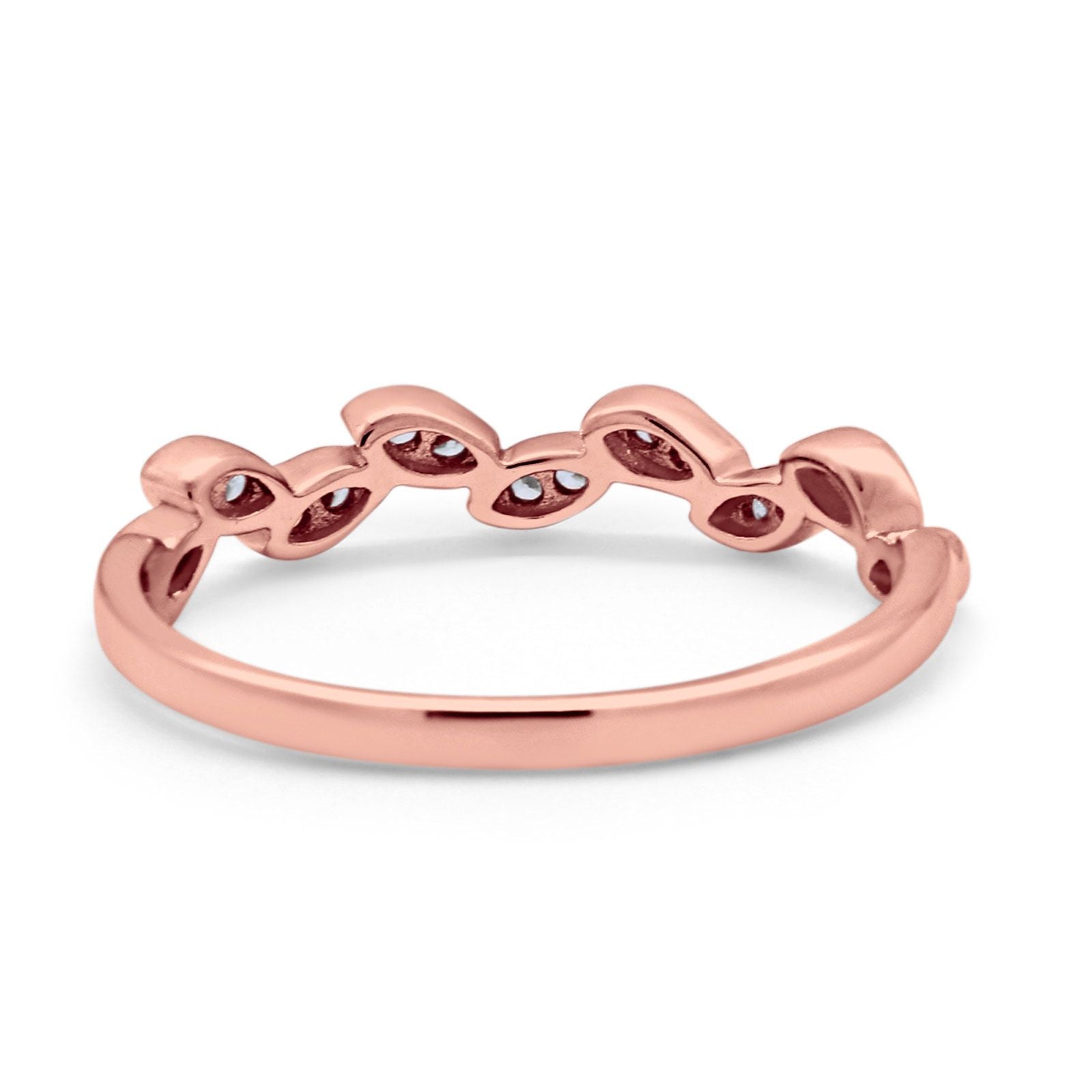 Leaf Art Deco Wedding Eternity Rings Round Simulated CZ 925 Sterling Silver