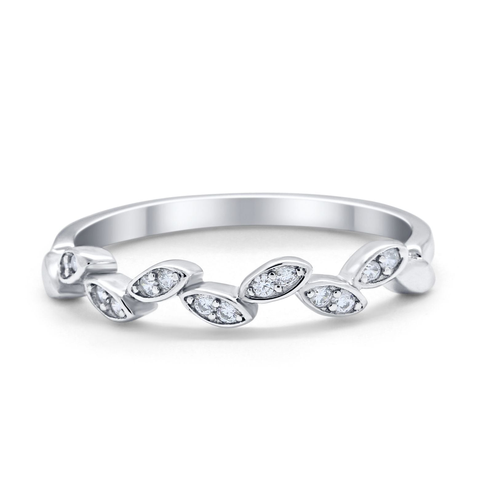 Leaf Art Deco Wedding Eternity Rings Round Simulated CZ 925 Sterling Silver