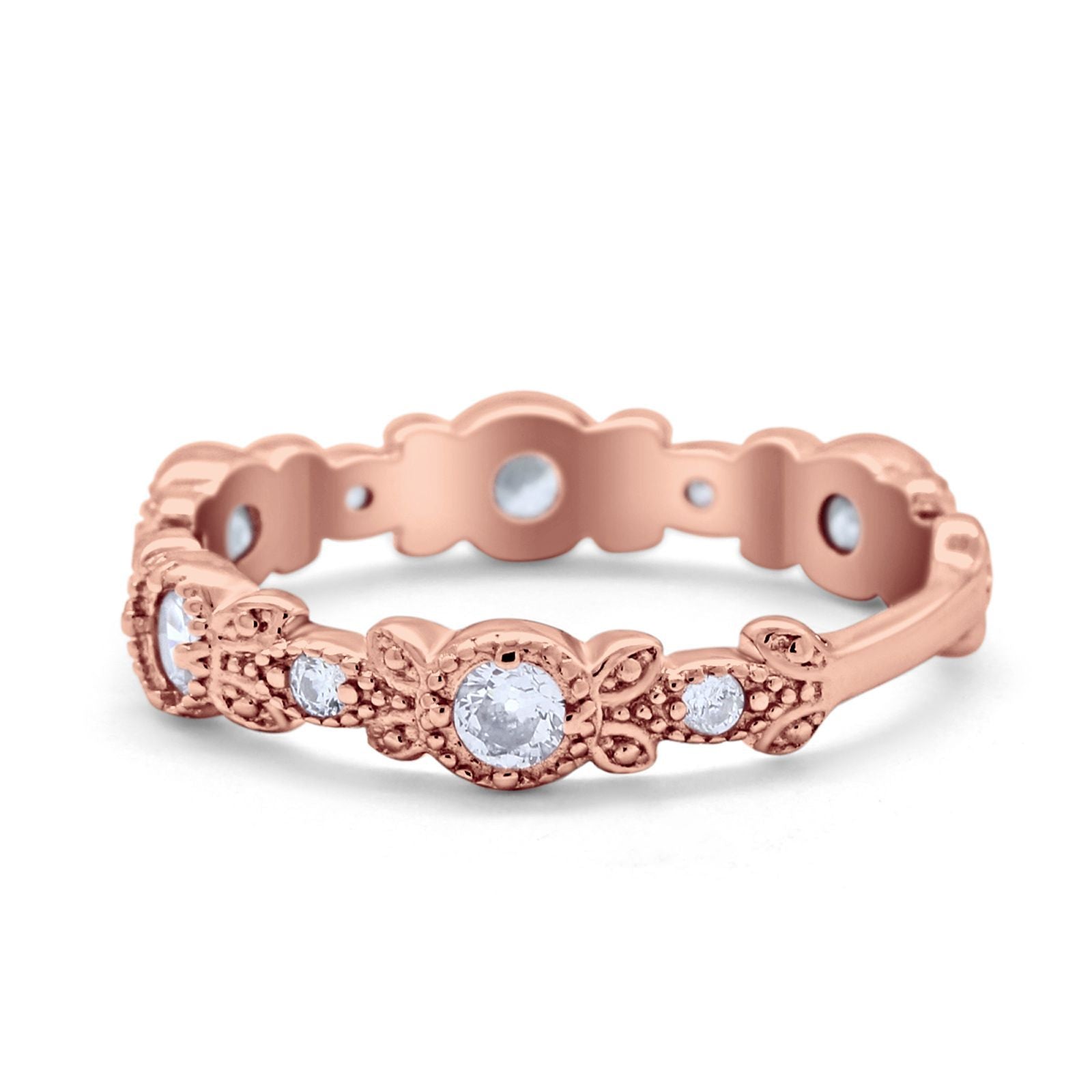 Art Deco Wedding Eternity Rings Stackable Round Simulated CZ 925 Sterling Silver