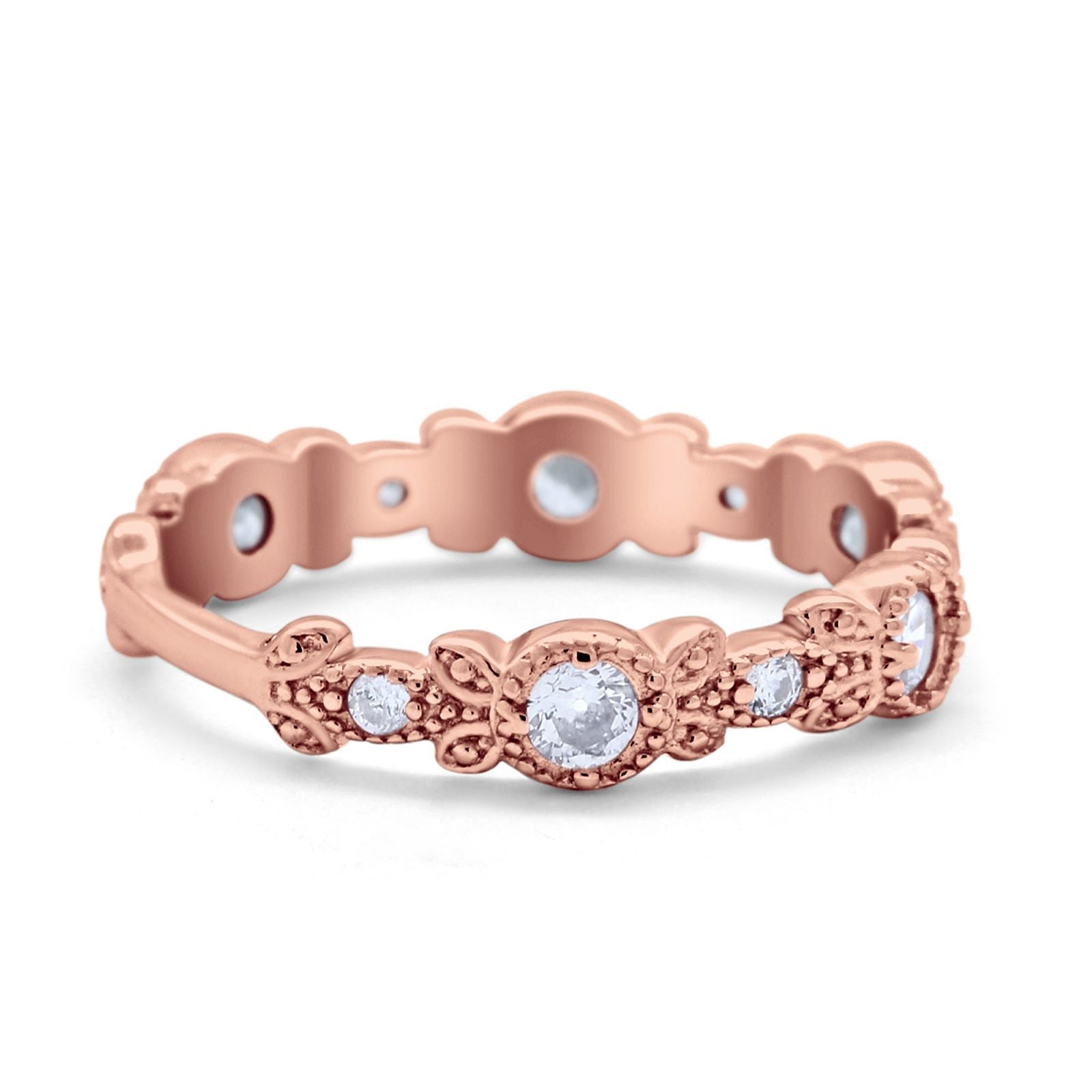 Art Deco Wedding Eternity Rings Stackable Round Simulated CZ 925 Sterling Silver