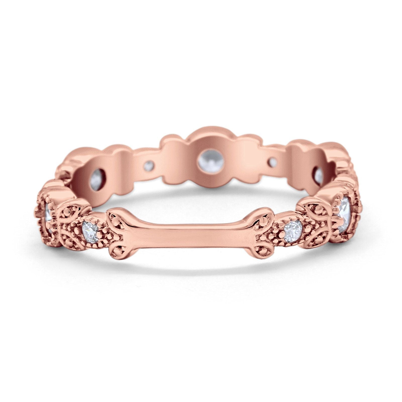 Art Deco Wedding Eternity Rings Stackable Round Simulated CZ 925 Sterling Silver