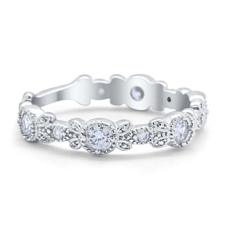 Art Deco Wedding Eternity Rings Stackable Round Simulated CZ 925 Sterling Silver