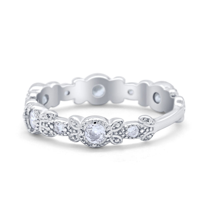 Art Deco Wedding Eternity Rings Stackable Round Simulated CZ 925 Sterling Silver