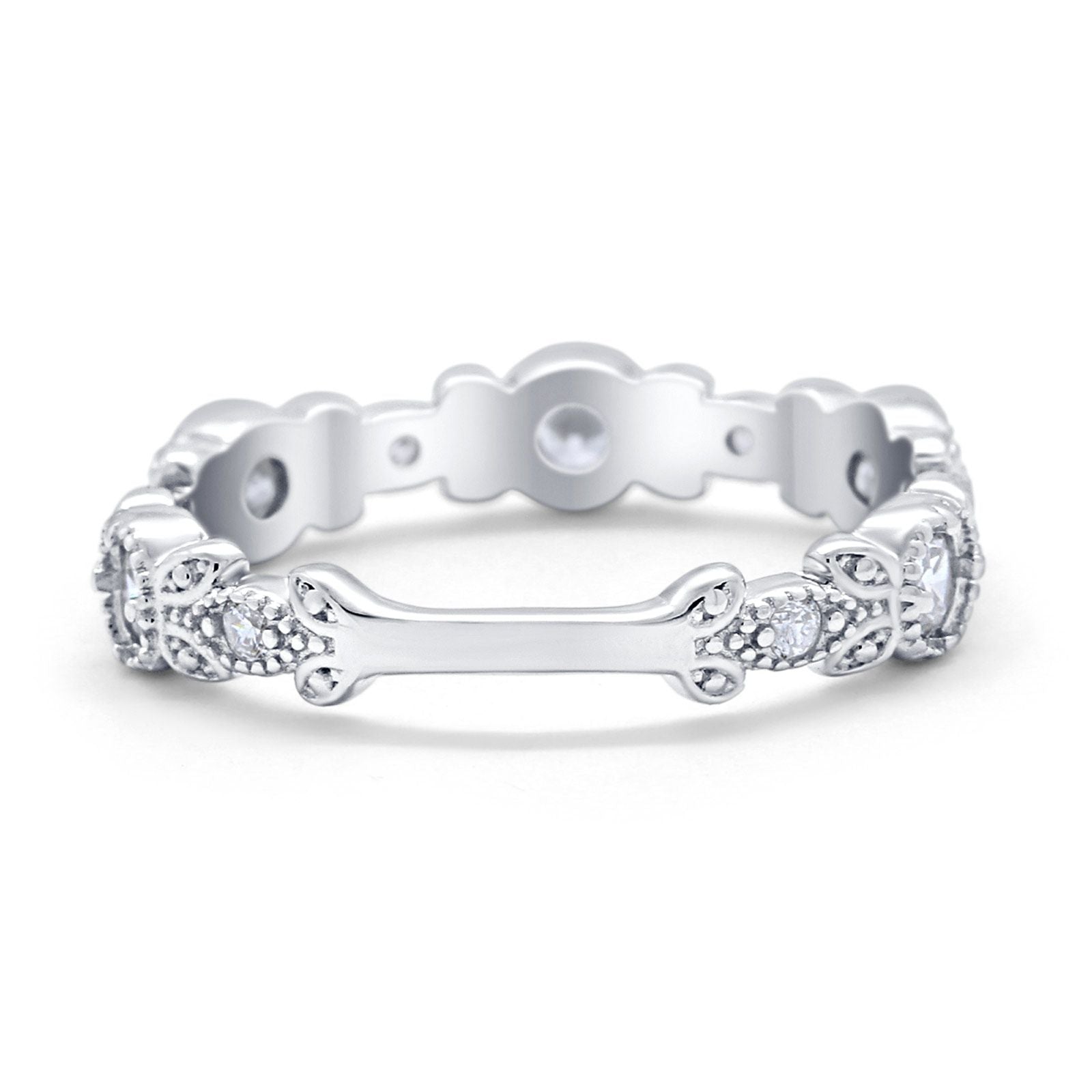 Art Deco Wedding Eternity Rings Stackable Round Simulated CZ 925 Sterling Silver