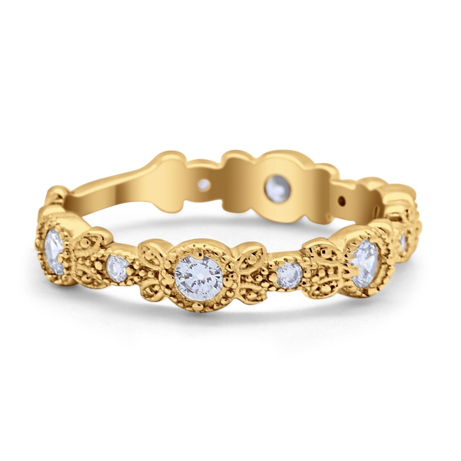 Art Deco Wedding Eternity Rings Stackable Round Simulated CZ 925 Sterling Silver