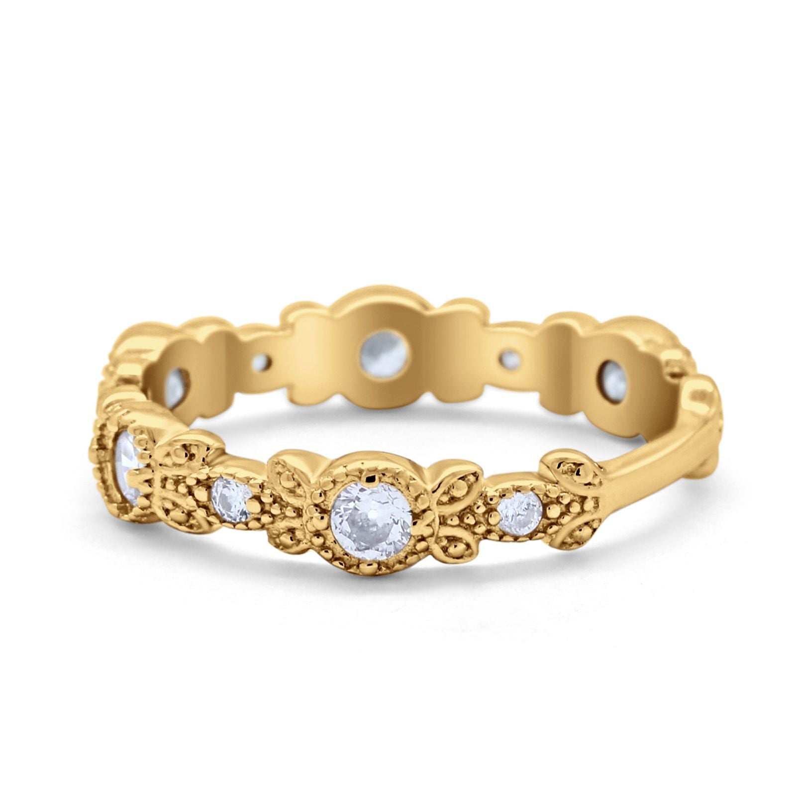 Art Deco Wedding Eternity Rings Stackable Round Simulated CZ 925 Sterling Silver