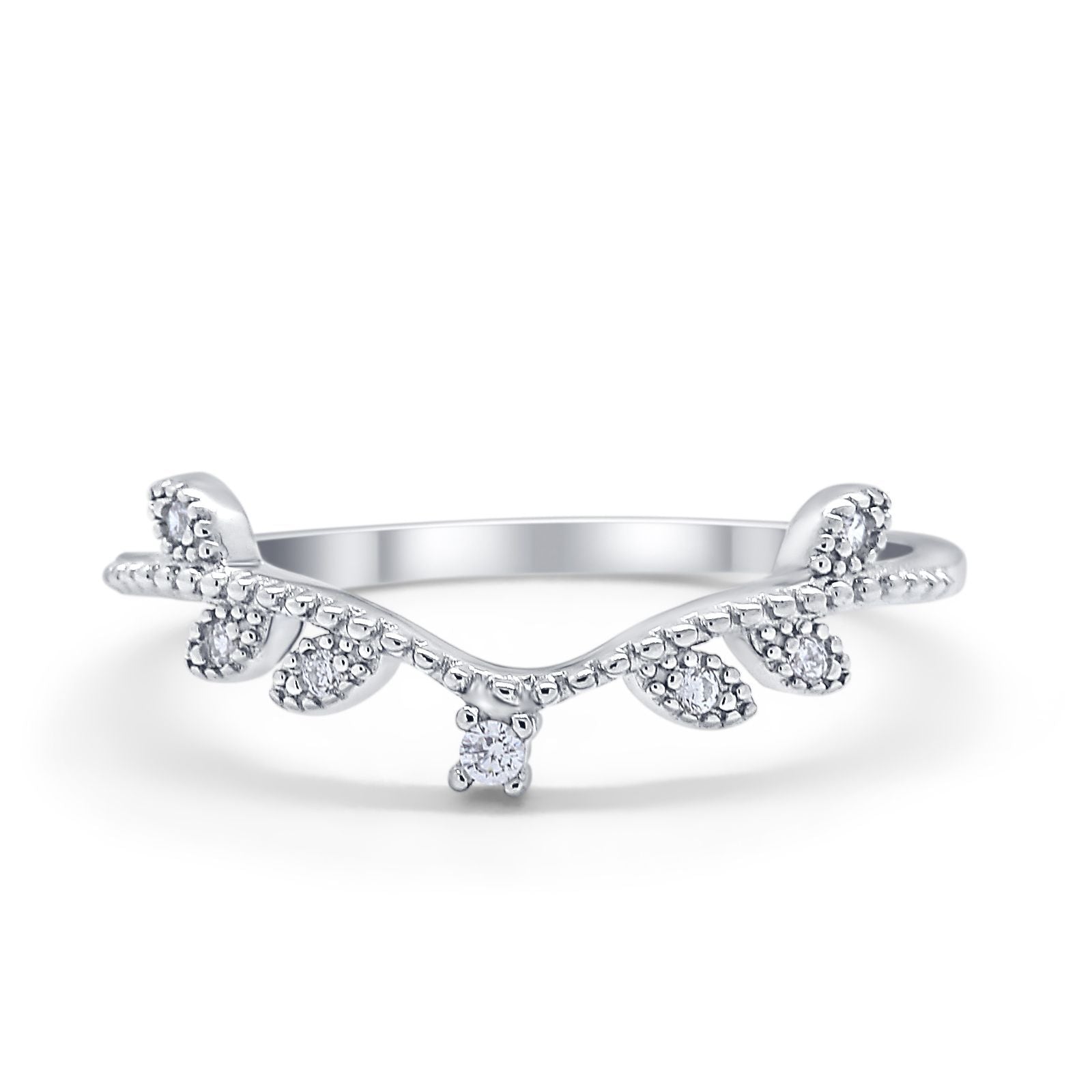 Art Deco V Design Eternity Wedding Rings Simulated CZ 925 Sterling Silver