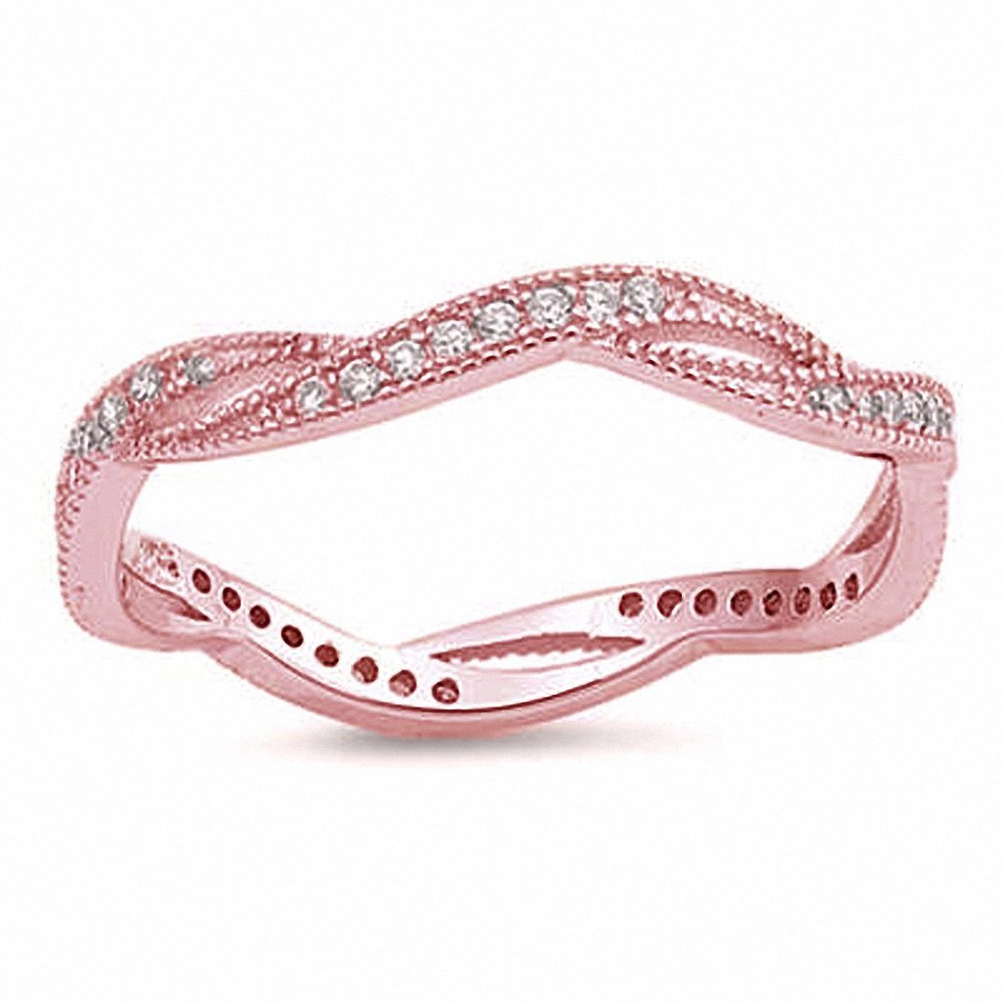 Twisted Braided Full Eternity Infinity Design Band Cubic Zirconia 925 Sterling Silver Choose Color