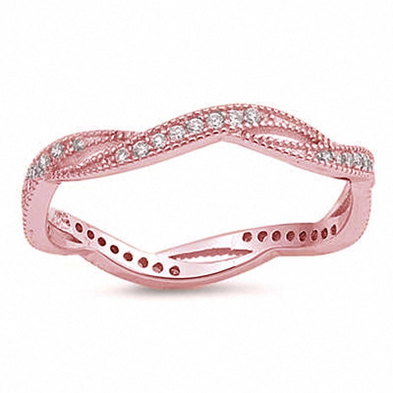 Twisted Braided Full Eternity Infinity Design Band Cubic Zirconia 925 Sterling Silver Choose Color
