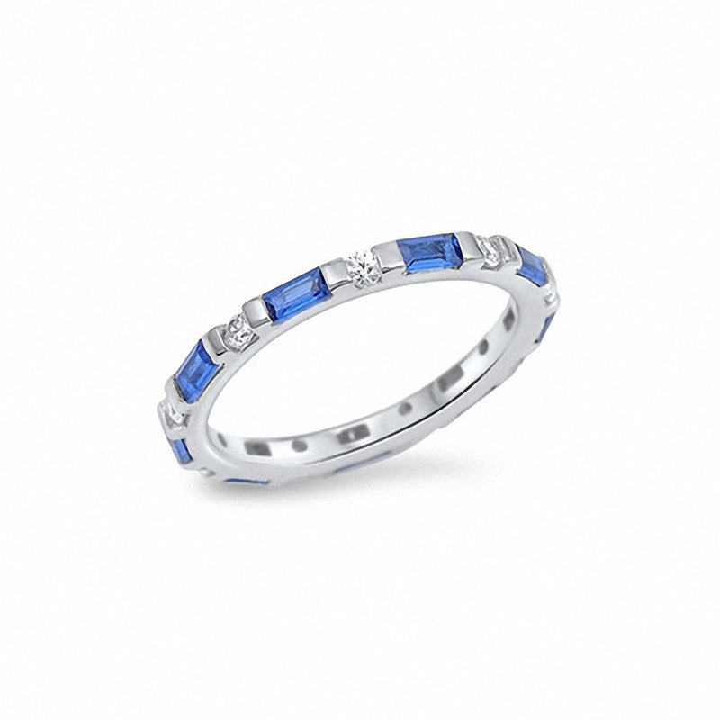 3mm Full Eternity Baguette Round Cubic Zirconia 925 Sterling silver Choose Color
