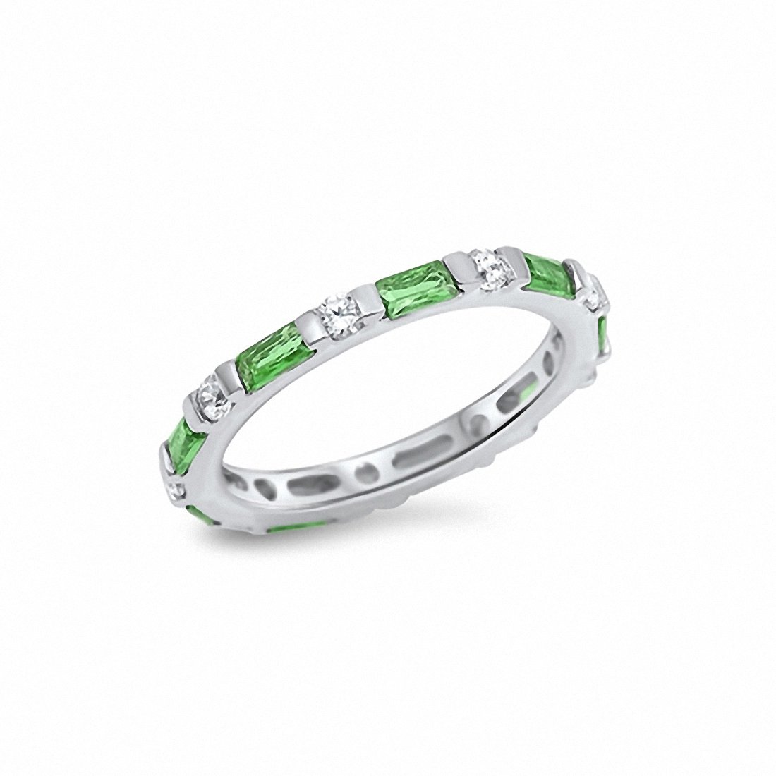 3mm Full Eternity Baguette Round Cubic Zirconia 925 Sterling silver Choose Color