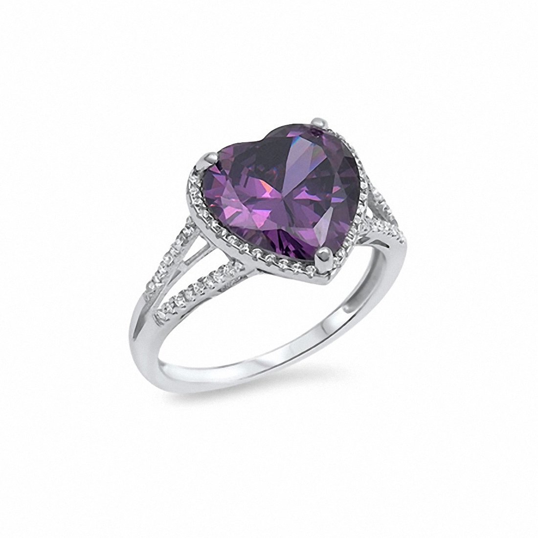 Halo Heart Ring Split Shank Cubic Zirconia 925 Sterling Silver Choose Color
