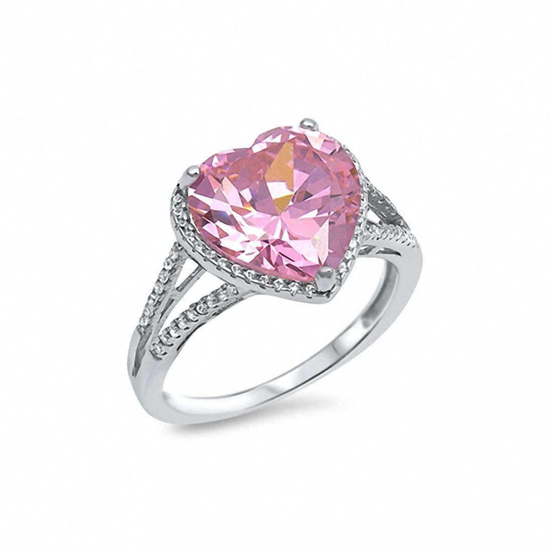 Halo Heart Ring Split Shank Cubic Zirconia 925 Sterling Silver Choose Color