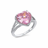 Halo Heart Ring Split Shank Cubic Zirconia 925 Sterling Silver Choose Color