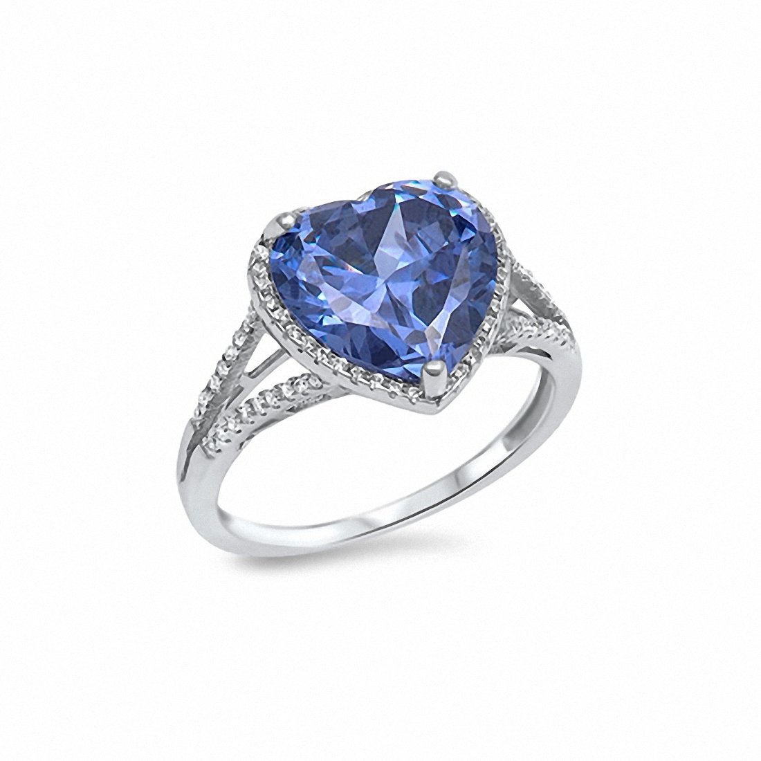 Halo Heart Ring Split Shank Cubic Zirconia 925 Sterling Silver Choose Color
