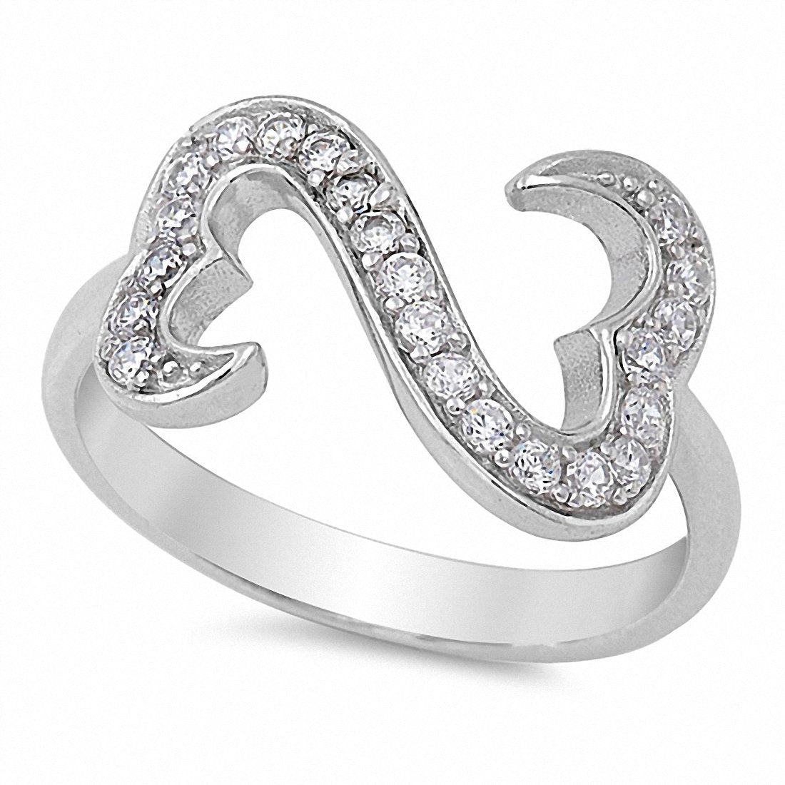 Sideways S Infinity Heart Design Ring Round Cubic Zirconia 925 Sterling Silver Choose Color