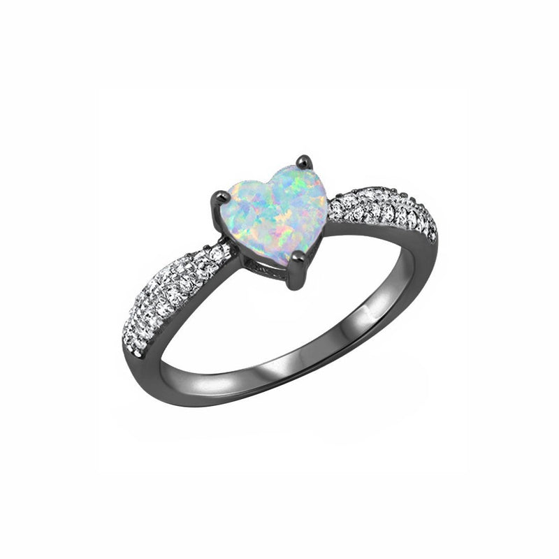 Heart Promise Ring Lab Created White Opal 925 Sterling Silver