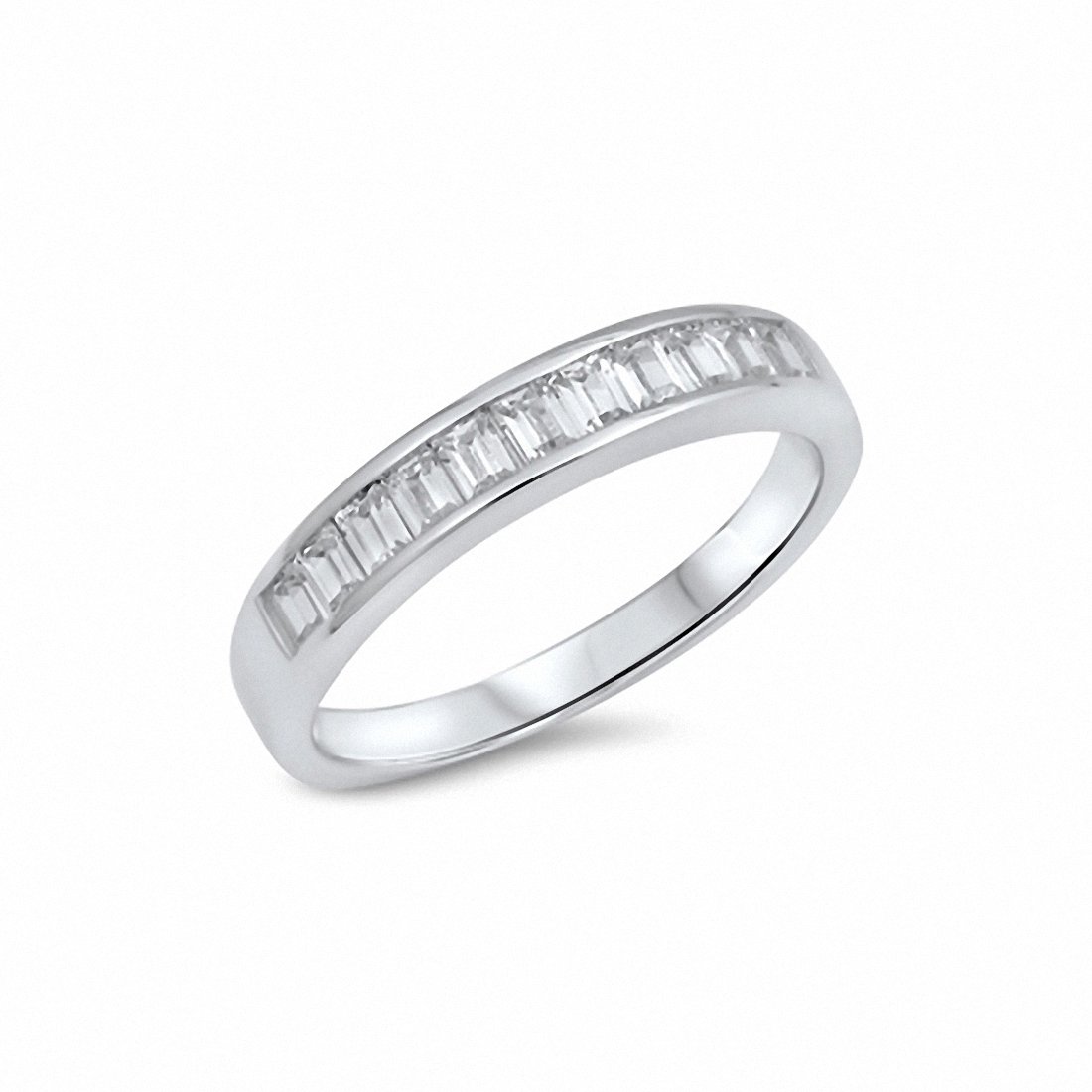 Half Eternity Baguette  Band Ring 925 Sterling Silver Choose Color