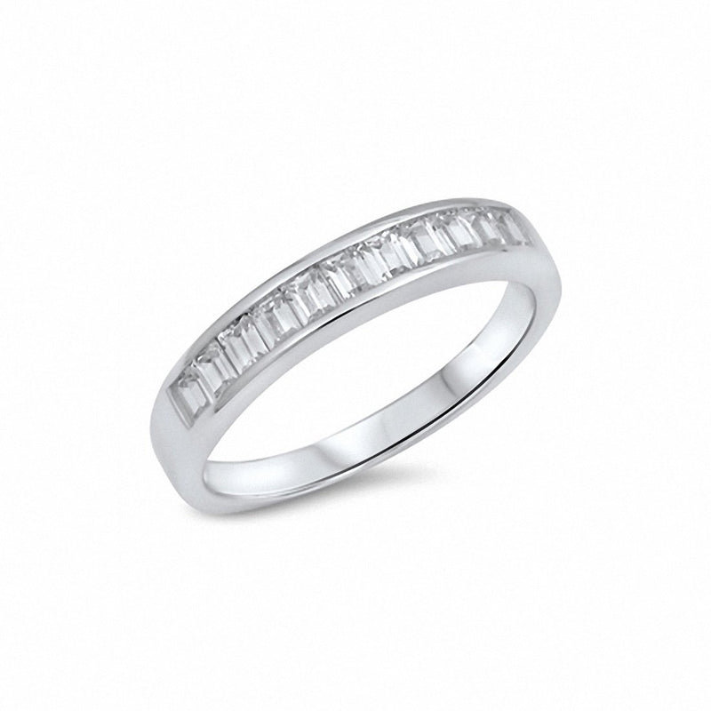 Half Eternity Baguette  Band Ring 925 Sterling Silver Choose Color