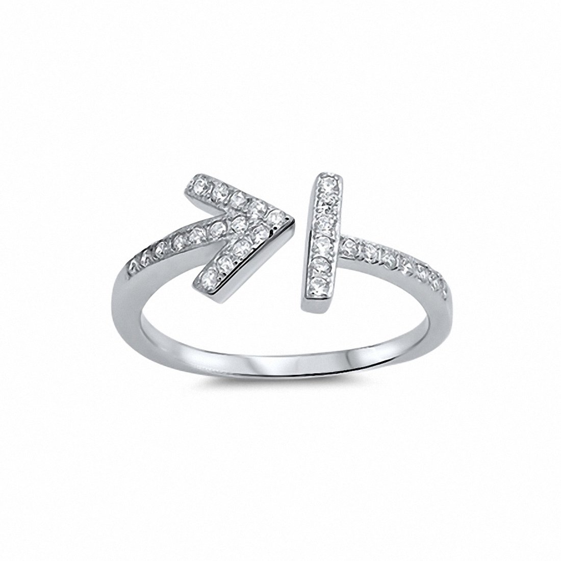 Bar Arrow Ring Round Cubic Zirconia 925 Sterling Silver Choose Color