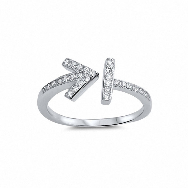 Bar Arrow Ring Round Cubic Zirconia 925 Sterling Silver Choose Color
