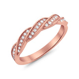 Art Deco Half Eternity Twisted Band Ring Round 925 Sterling Silver