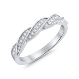 Art Deco Half Eternity Twisted Band Ring Round 925 Sterling Silver