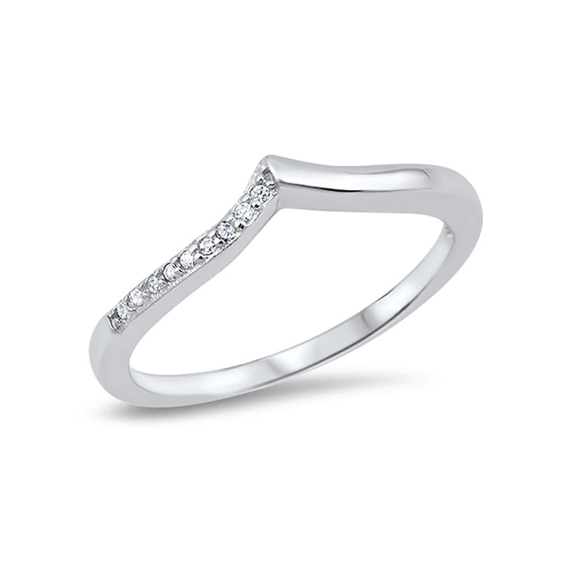 Half Eternity Stackable Chevron Midi Ring Round Cubic Zirconia 925 Sterling Silver - Blue Apple Jewelry