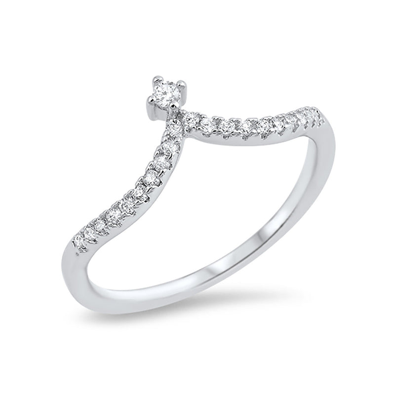 Chevron Midi V Ring Half Eternity Round Pave Cubic Zirconia 925 Sterling Silver - Blue Apple Jewelry