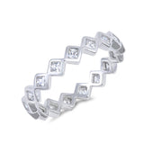 4mm Full Eternity Stackable Band Ring Square Design 925 Sterlign Silver