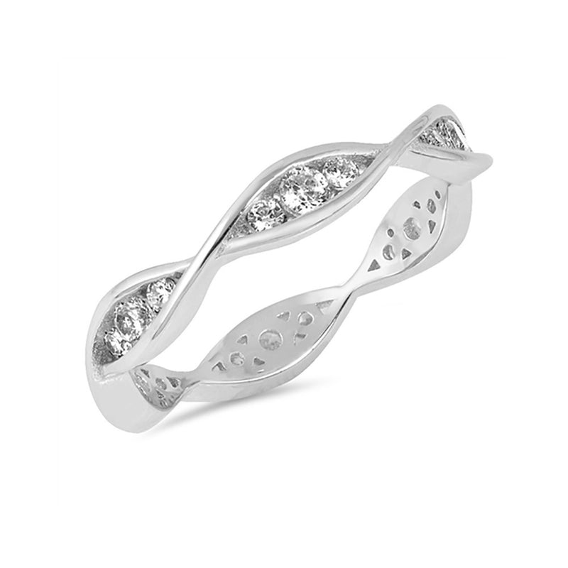 4mm Full Eternity Band Ring Fashion Twisted Crisscross Round Cubic Zirconia 925 Sterling Silver - Blue Apple Jewelry