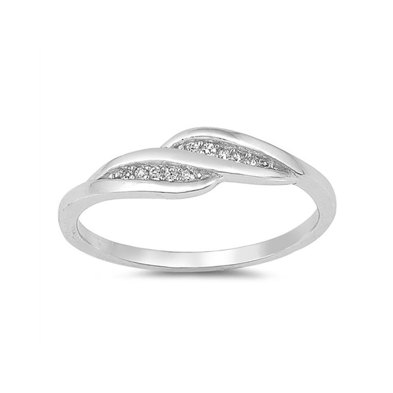 Wave Swirl Design Fashion Ring Round Cubic Zirconia 925 Sterling Silver - Blue Apple Jewelry