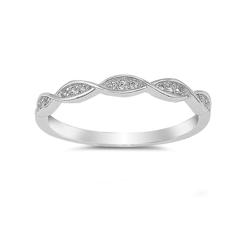 2.5mm Twisted Design Eternity Band Ring Crisscross Round Cubic Zirconia 925 Sterling Silver - Blue Apple Jewelry