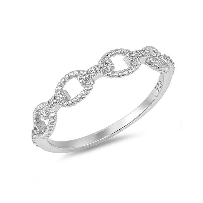 3mm Eternity Band Ring Interlocking Chain Link Design Round Cubic Zirconia 925 Sterling Silver - Blue Apple Jewelry