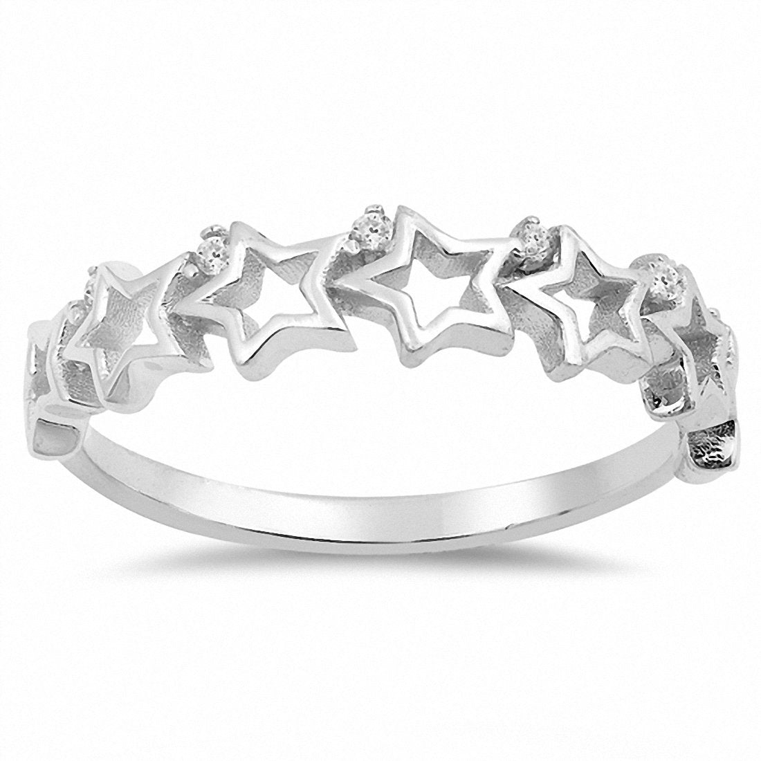 5mm Half Star Band Ring Round Cubic Zirconia 925 Sterling Silver