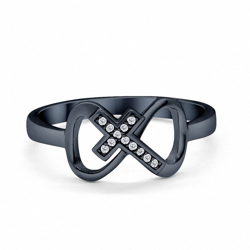 Cross Infinity Ring Round Cubic Zirconia 925 Sterling Silver Choose Color