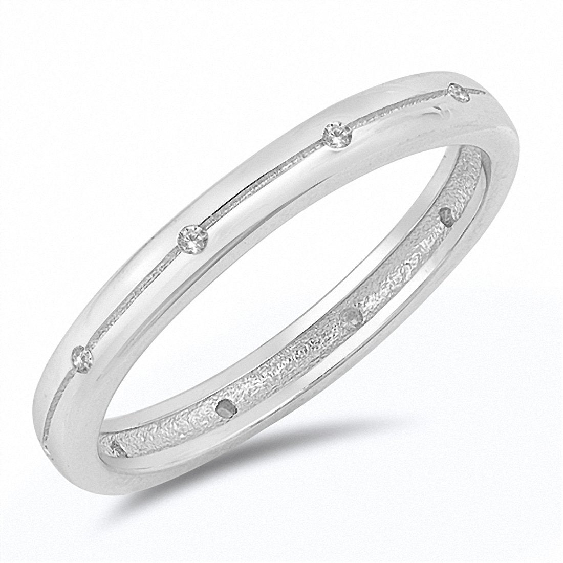 3mm Groove Inlay Band Ring Round 925 Sterling Silver