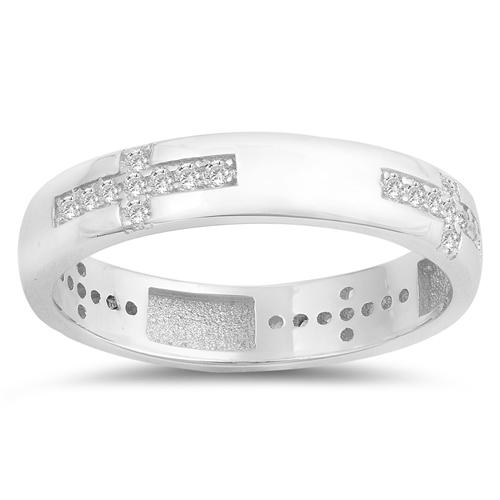 4mm Cross Wedding Band Unisex Men Women Round Cubic Zirconia 925 Sterling Silver