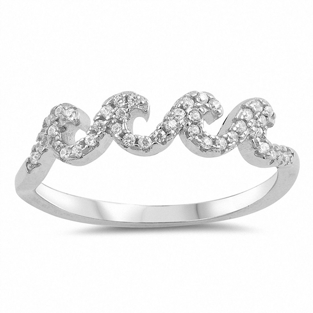 Small Petite Wave Rings Round Cubic Zirconia 925 Sterling Silver Choose Color